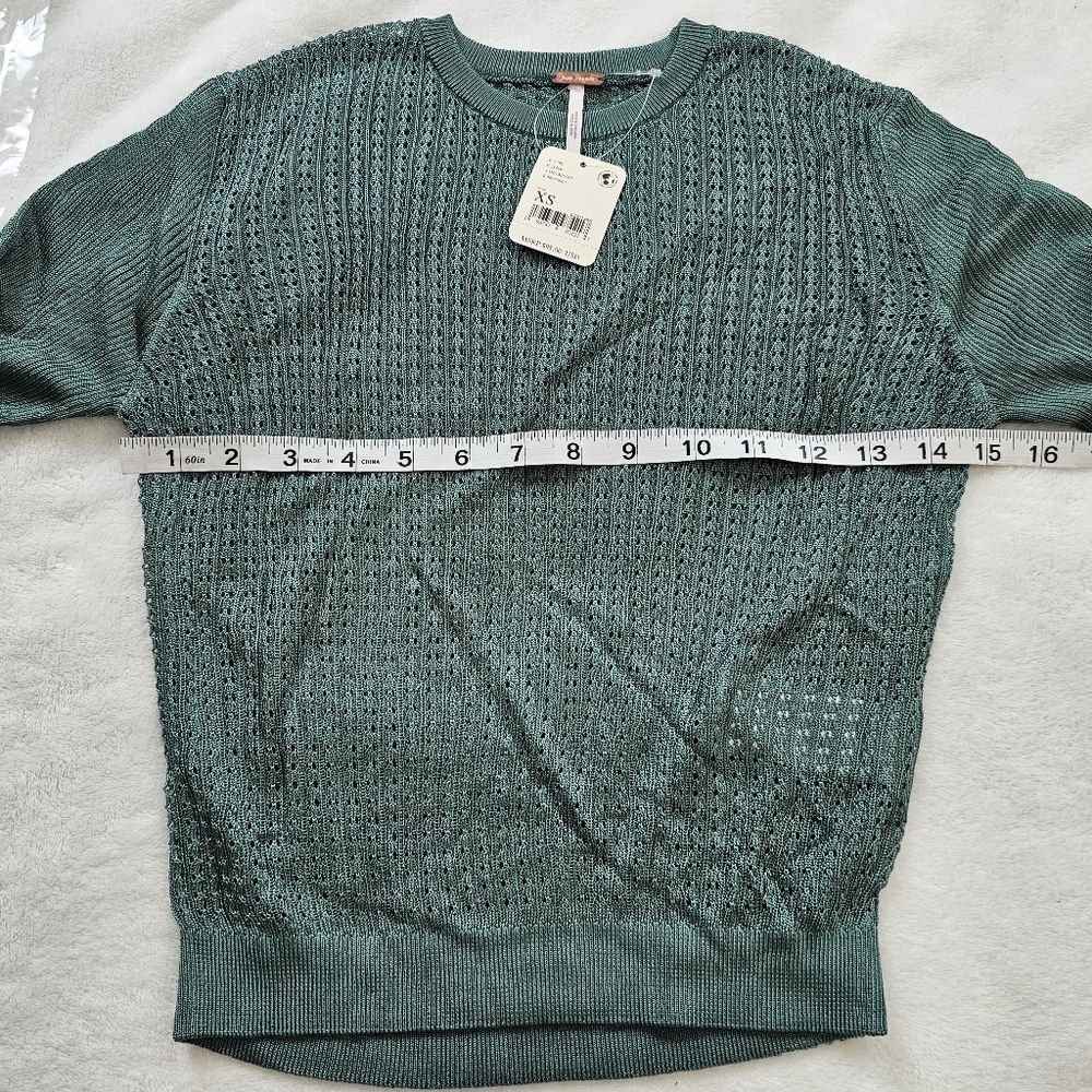 Free People H2O Crew Open Stitch Knit Long Sleeve Top Jade Green XS NWT Boho - Picture 9 of 13